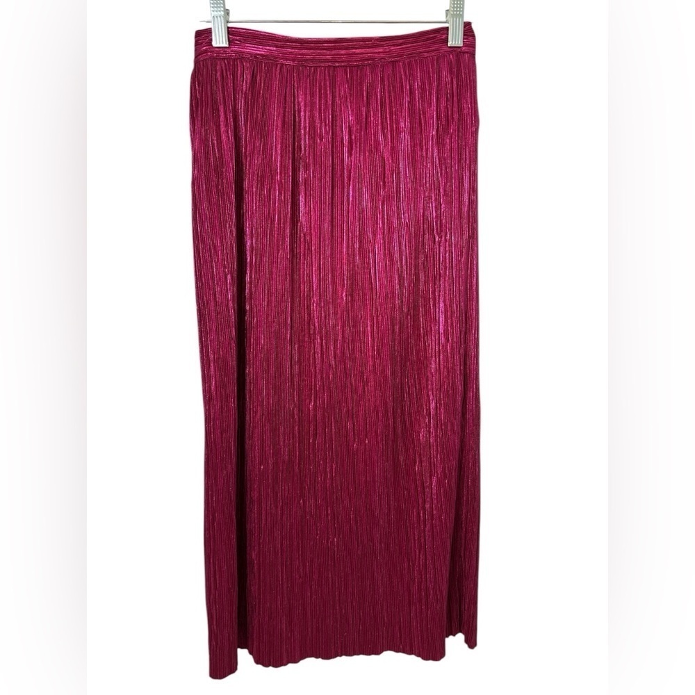 For Love And Lemons Iridescent Metallic Pink Accordion Pleat Marion Midi Skirt S